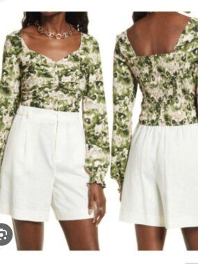 OPEN EDIT | Nordstrom Ruched Crop Top in Olive & Pink SZ S